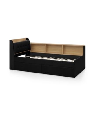 Twin Velvet Daybed- Storage Headboard, Wireless Charging, LED