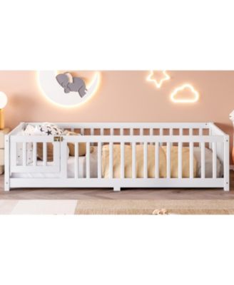 Twin Floor Bed with Guardrails & Door
