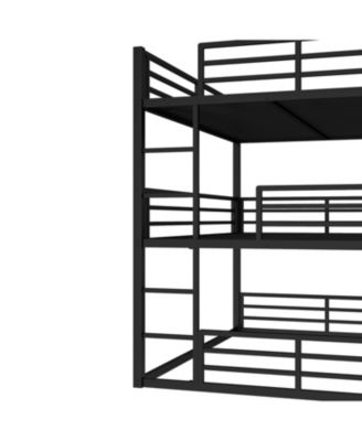 Queen Triple Bunk Bed, Metal, Heavy-Duty, Black