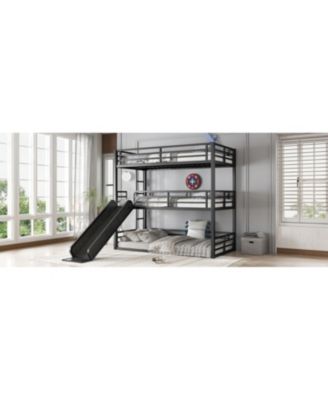  Triple Bunk Bed with Slide, Metal, Heavy-Duty, Black
