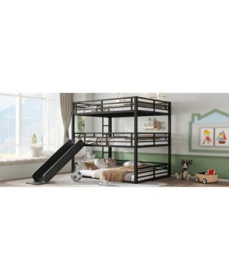 Triple Bunk Bed with Slide, Metal, Heavy-Duty