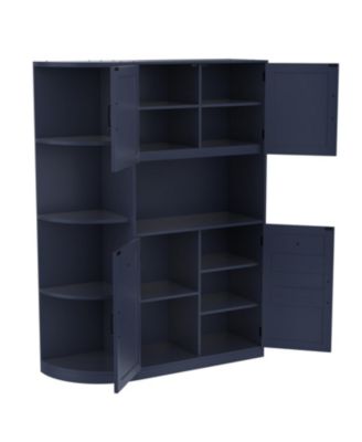 Blue Hall Tree Cabinet with Storage & Hooks