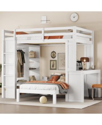 Bunk Bed with Desk & Shelves, Converts to Loft Bed