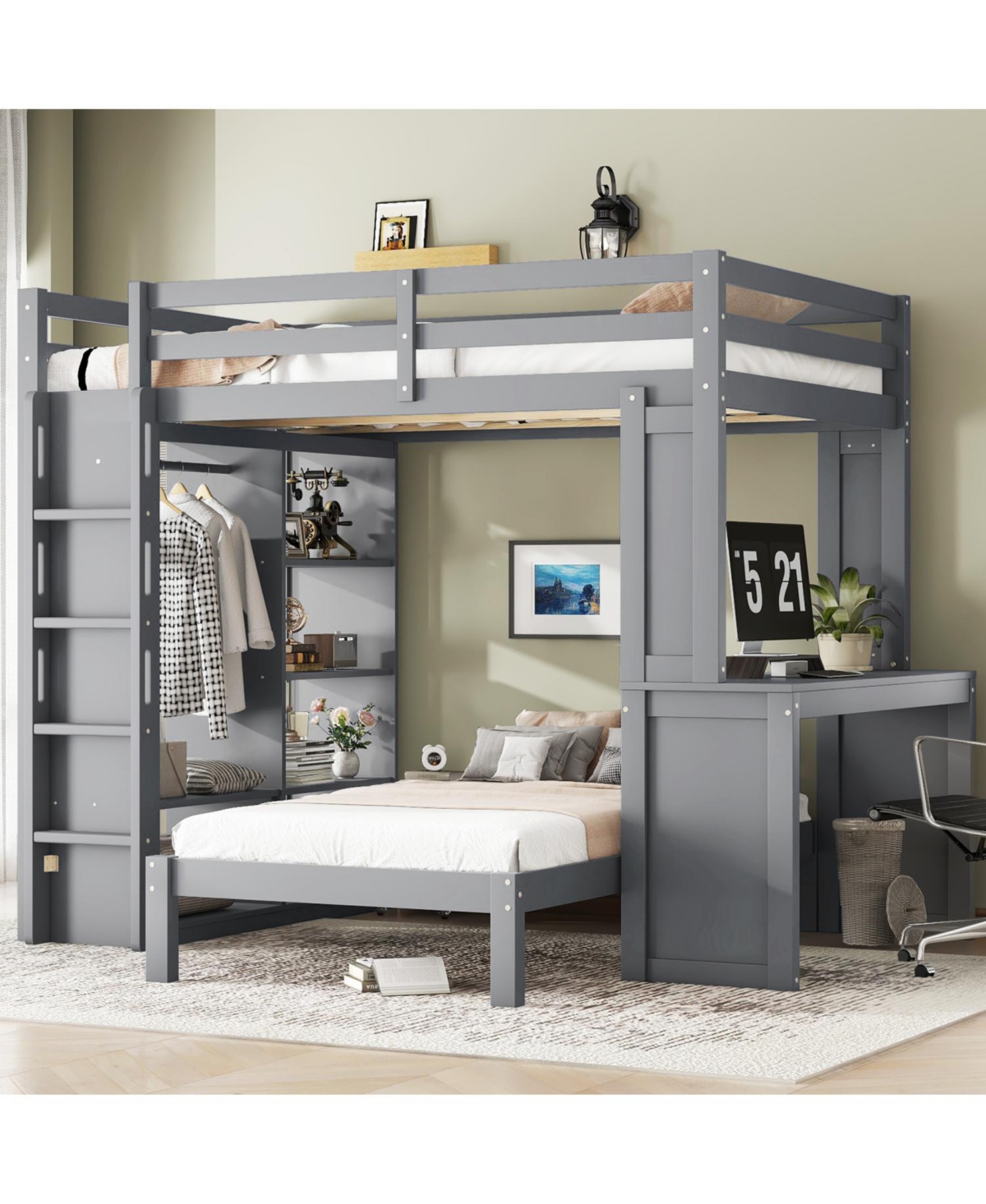 Streamdale Furniture Full Xl/Full over Twin Bunk Bed with Desk & Storage