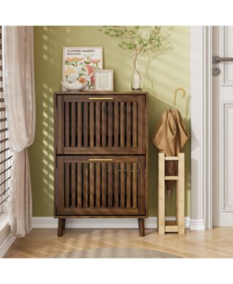 Walnut Shoe Cabinet - 2 Flip Drawers