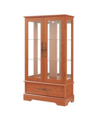 Lighted Glass Curio Cabinet - 2-Door Display, Drawer