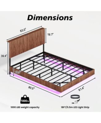 Streamdale Walnut Queen Bed with Charging, LED, Wavy Headboard - No Box Spring