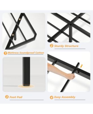  Walnut Queen Bed Frame with LED Lights, Wave Texture, Metal Slats