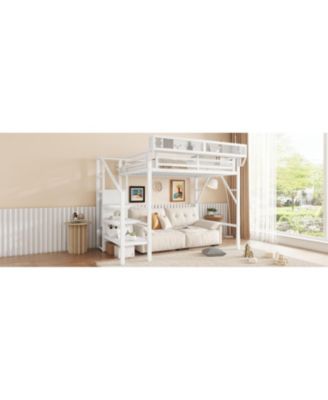 Twin Metal Loft Bed with Stairs, Shelves & Wardrobe