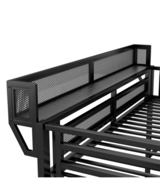 Full Size Metal Loft Bed with Stairs, Storage & Wardrobe - Black