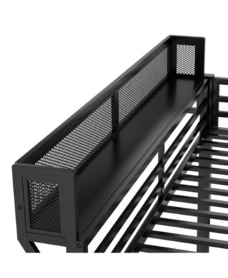 Queen Over Queen Metal Bunk Bed w/ Ladder & Shelf, Black