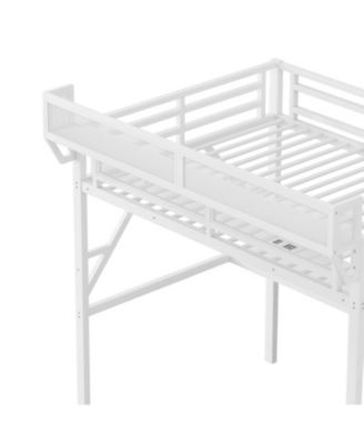  Full Loft Bed with Desk, Stairs, Light & Charging - White