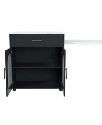 Expandable Kitchen Island, Marble Top, Power Outlet, Storage Cart - Black
