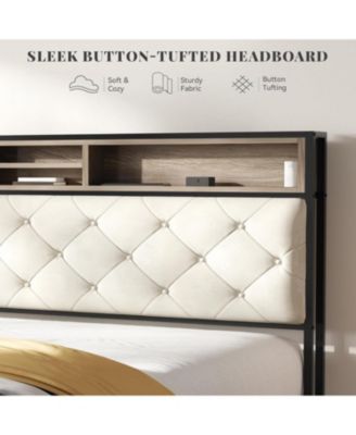 King Upholstered Platform Bed Frame with Charging Station