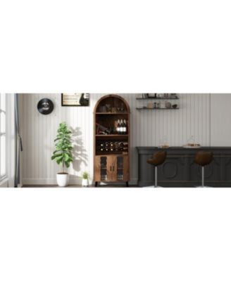 Streamdale 71" Farmhouse Arched Bar Cabinet- Wine Rack & Glass Holder