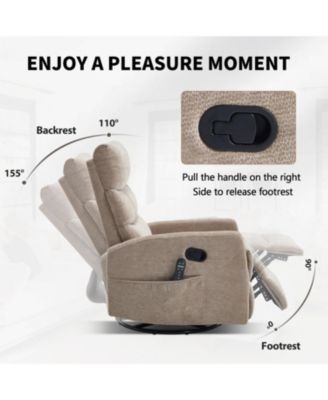 Heat Massage Rocker Swivel Recliner Chair, Fabric