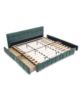 King Upholstered Bed Frame, Chenille Fabric, Headboard, Storage Drawer - Green