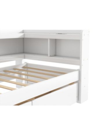 Twin L-Shaped Bookcase Bed with Outlets & Drawers