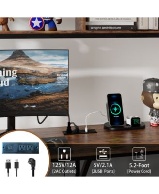  Loft Bed Twin with L-Desk, Charging Station, Drawers & Shelves - Brown