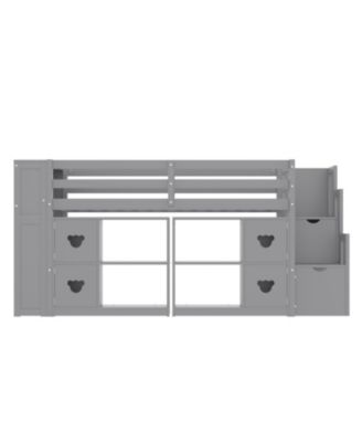  Kids' Pine Loft Bed with Storage, Stairs & LED Lights