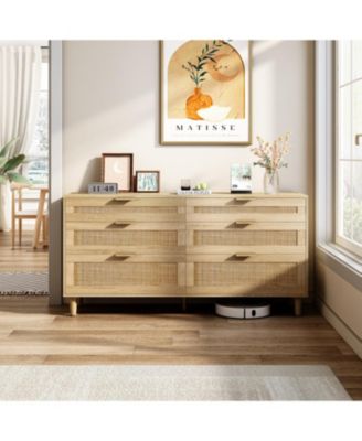59" Rattan 6-Drawer Dresser