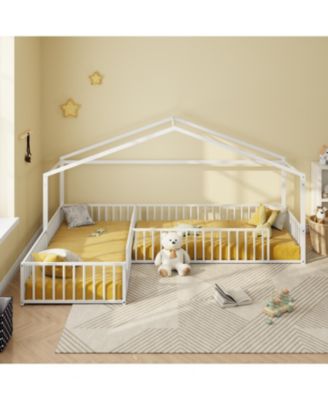 Streamdale Metal L-Shaped Montessori Bed Frame for 2 Kids