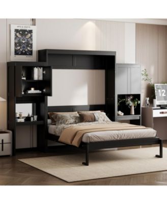  Queen Size Murphy Bed with Desk Vanity and Cabinets Espresso