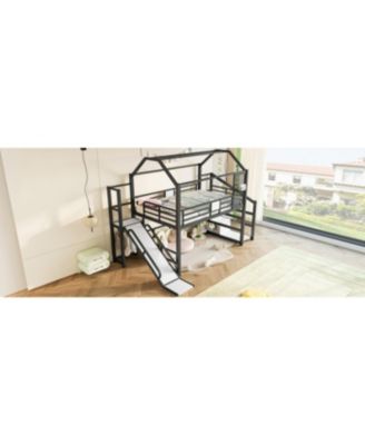  Full House Loft Bed with Slide, Stairs, Storage, Black