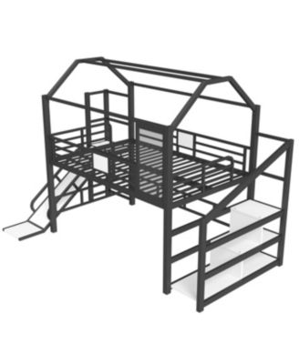  Full House Loft Bed with Slide, Stairs, Storage, Black