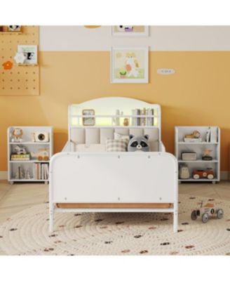 Streamdale Twin Metal Platform Bed with Light & Storage Shelves, White