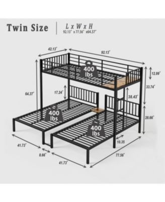 Triple Metal Bunk Bed for Kids - Black, Noise Reduced, Separates into 3 Twin Beds