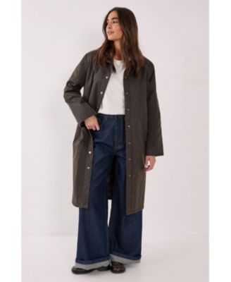 Women's Longline Cord Collar Wax Effect Coat