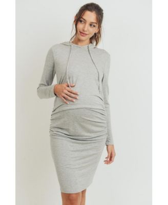 Women's Long Sleeve Side Ruched Maternity Hoodie Dress
