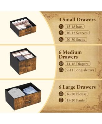 15-Drawer Modern Tall Dresser, 48" Fabric Storage Chest, Steel Frame, Wood Top, Bedroom, Closet, Living Room