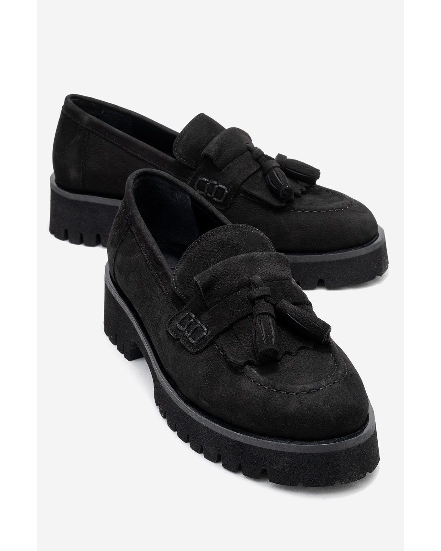 Женские туфли Forever & Always Shoes Poen Leather Tassel Loafer, цвет: Чёрный замшевый кожаный — фото 2