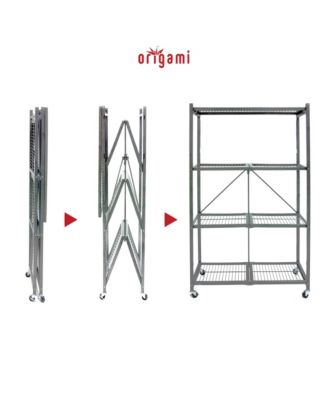 4 Tier Multipurpose Folding Storage Organizing Rack with Wheels, Gray