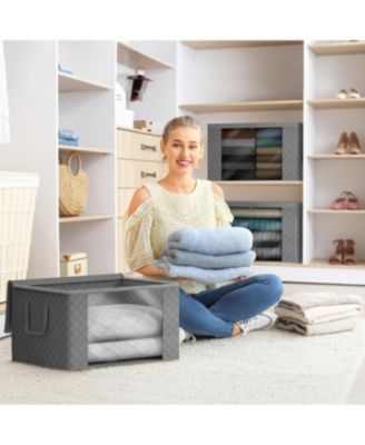 Foldable Storage Bag Organizers, Large Clear Window & Carry Handles, Great for Clothes, Blankets, Closets, Bedrooms, and more