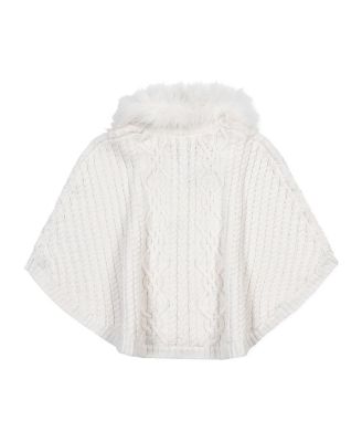 Girls Organic Cable Sweater Cape with Faux Fur