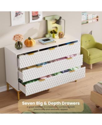 7-Drawer Modern White Dresser, Deep Drawers, Wide Top, Long Wooden Chest for Bedroom, Closet, Living Room, Hallway