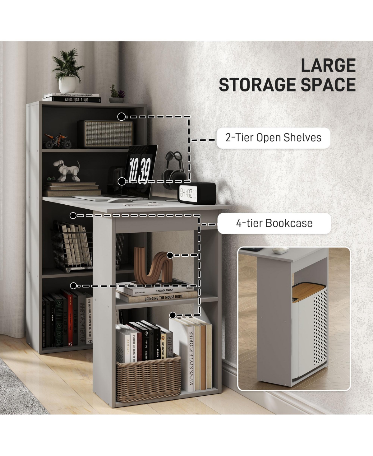 Homcom 47" Home Office Computer Desk with 6-Tier Shelves,