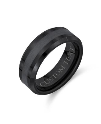 Plain Simple Beveled Edge Black Titanium Band Ring 8MM Comfort Fit