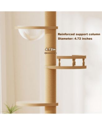 Adjustable 98-110 Inch Cat Tree with Scratching Post, Wood Condo, & Hammock