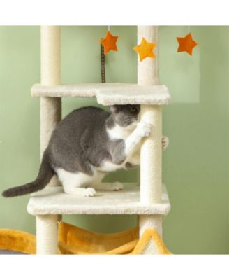 63" Moon & Star Themed Cat Tree with Condo, Scratching Posts & Cat Bed