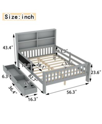 Streamdale Full Platform Bed with Chalkboard, Storage, Shelves, Gray