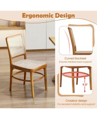 Set of 2 Boho Dining Chairs with Teak Wood Structure & Footrests for Indoor Use