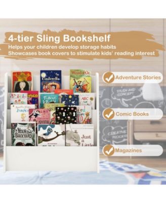 4-tier Kids Wooden Bookshelf Toddlers Book Rack with Deep Shelves