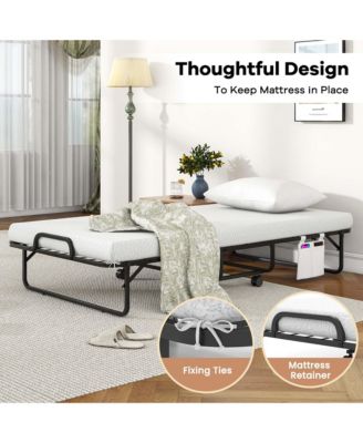 Folding Bed with Memory Foam Mattress & Pillow Dust Cover Metal Frame