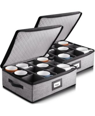 Coffee Mug Storage, 2 Pack Quilted and Stackable Coffee Cup Storage Organizer for Service of 24, Mug Storage Box with Dividers