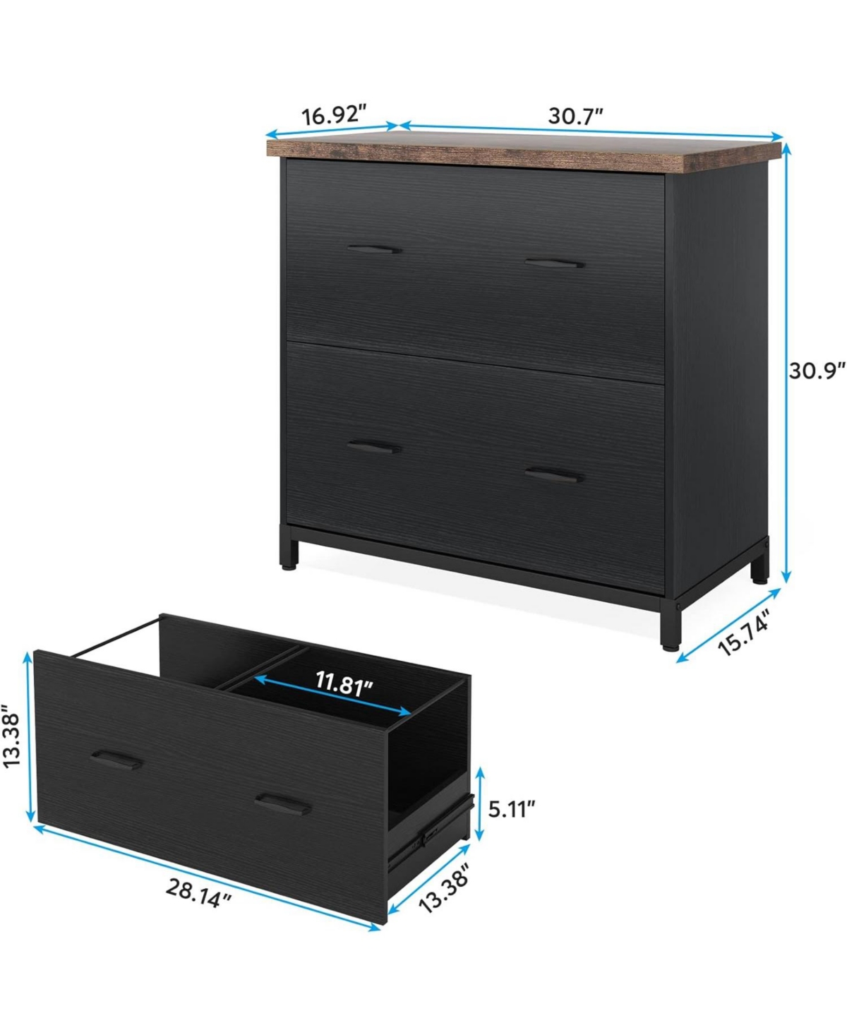 Tribesigns 2-Drawer File Cabinet, Letter Size (Black and Brown)
