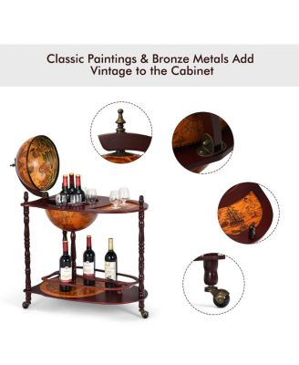 Wood Globe Wine Bar Stand 34'' H 16th Century Italian Rack Liquor Bottle Shelf
